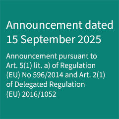 Announcement dated 15 September 2025