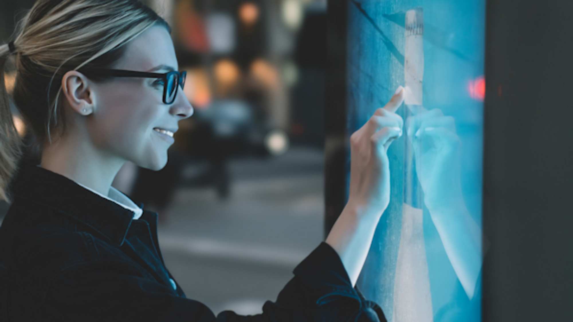 Woman working on tablet