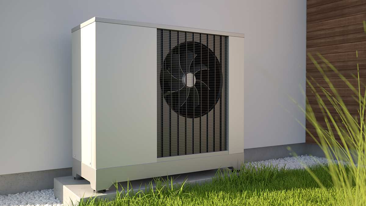 Heat pump outside in the garden