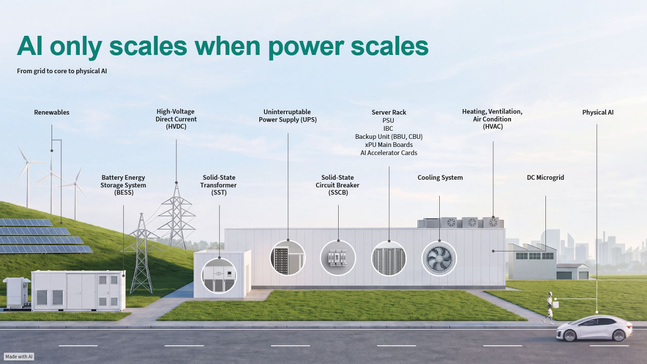 How does power flow from grid to core