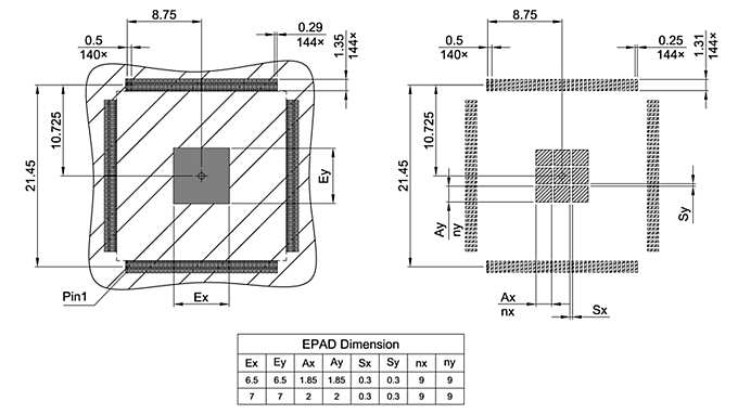PG-LQFP-144-24_Footprint Drawing