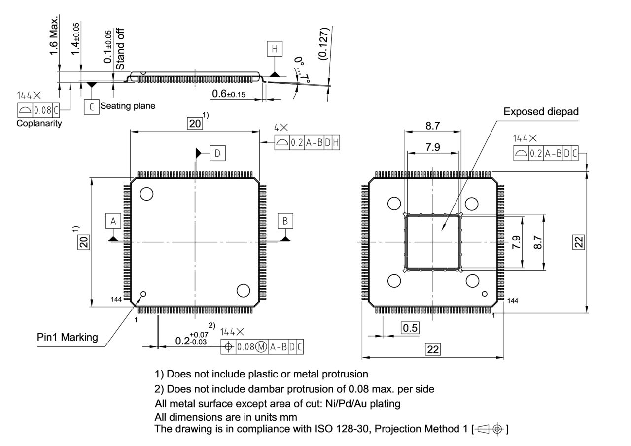 PG-LQFP-144-25_Package Outline