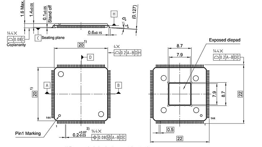 PG-LQFP-144-25_Package Outline