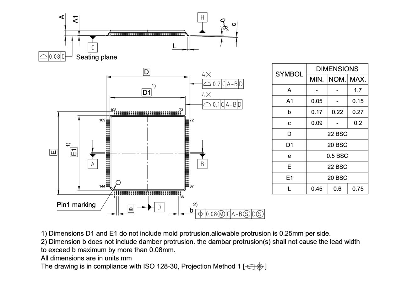 PG-LQFP-144-801_Package Outline