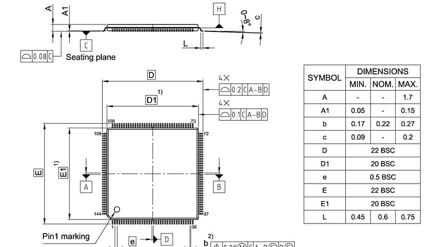 PG-LQFP-144-801_Package Outline