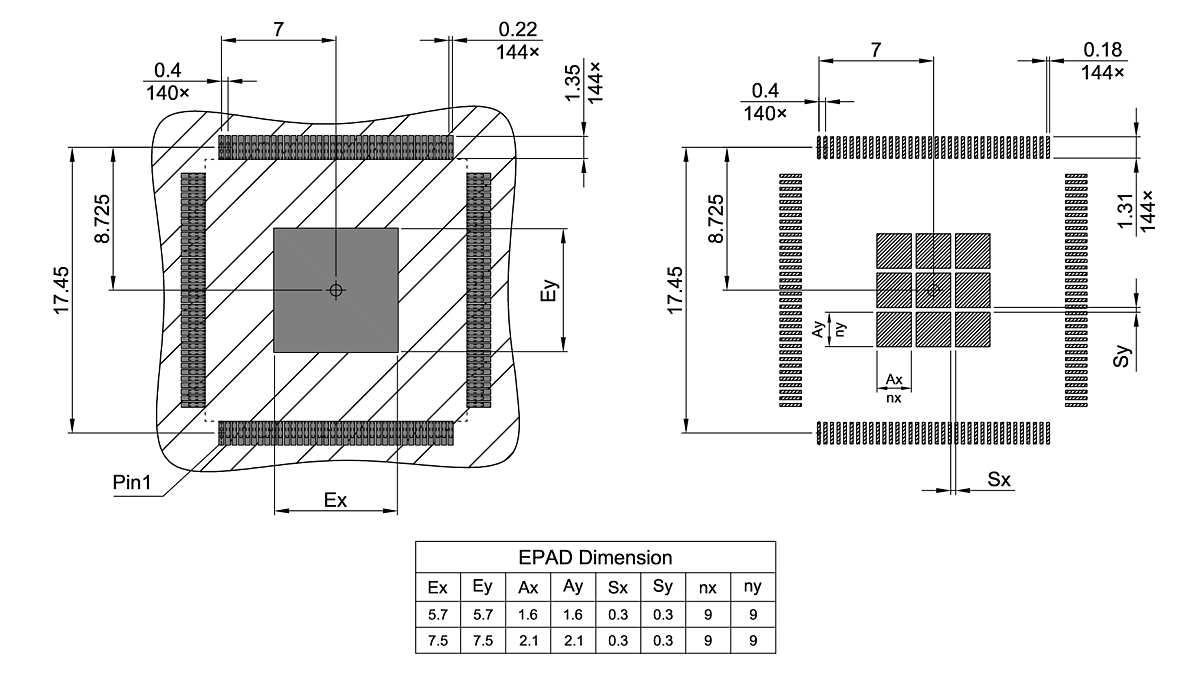PG-TQFP-144-27_Footprint Drawing