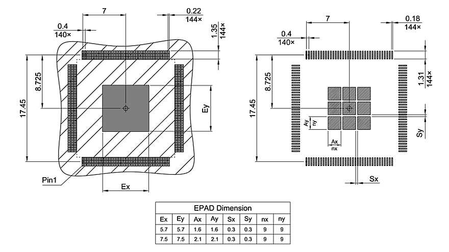 PG-TQFP-144-27_Footprint Drawing
