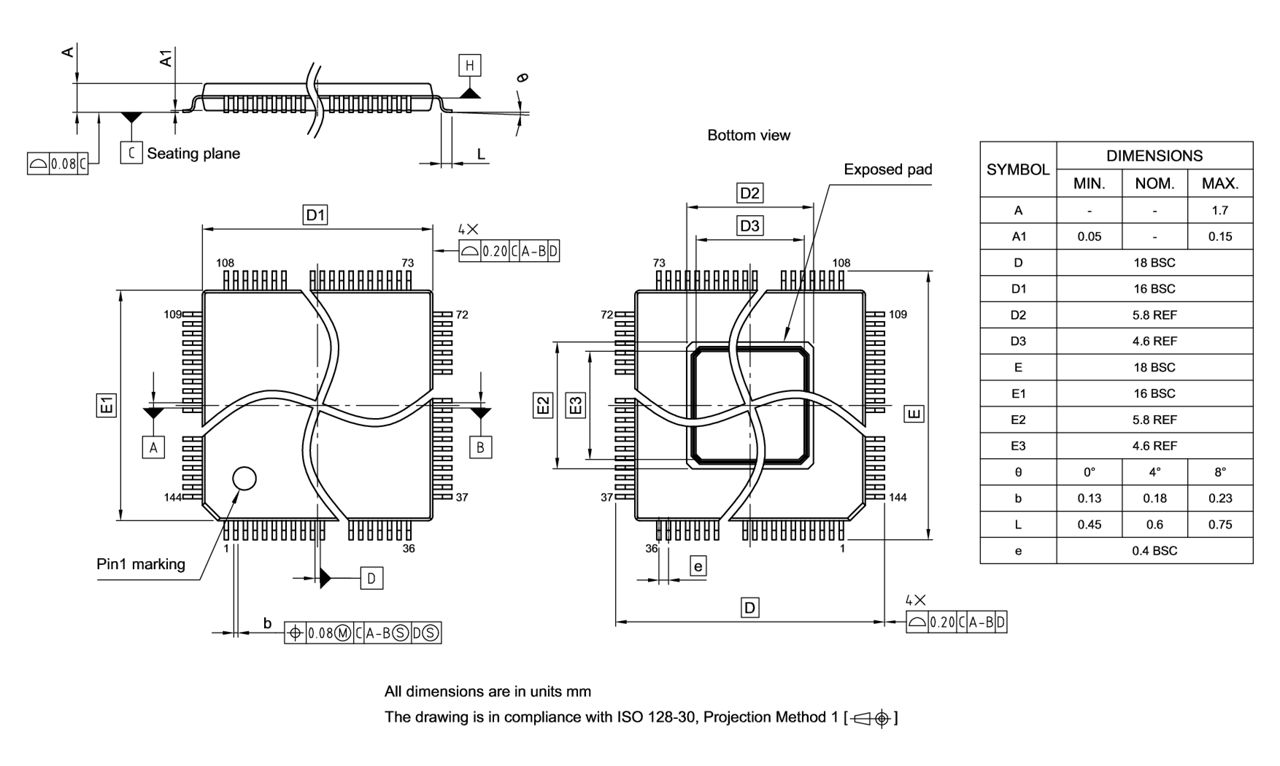 PG-TQFP-144-803_Package Outline