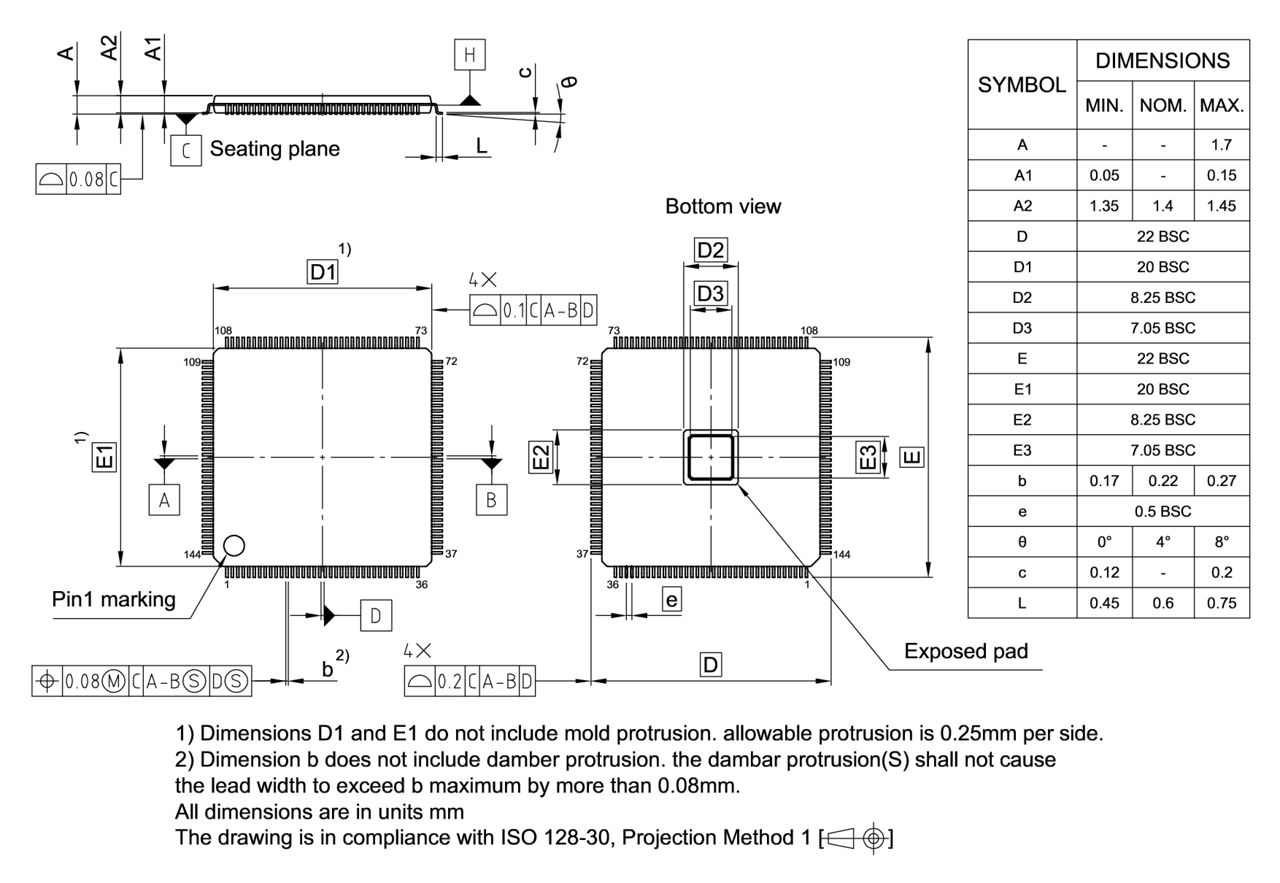 PG-TQFP-144-805_Package Outline