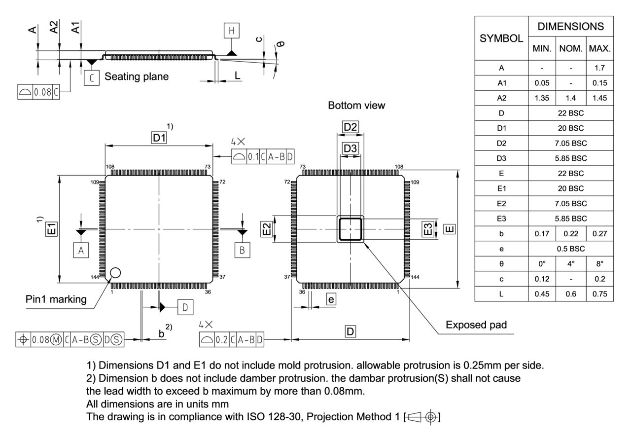 PG-TQFP-144-806_Package Outline