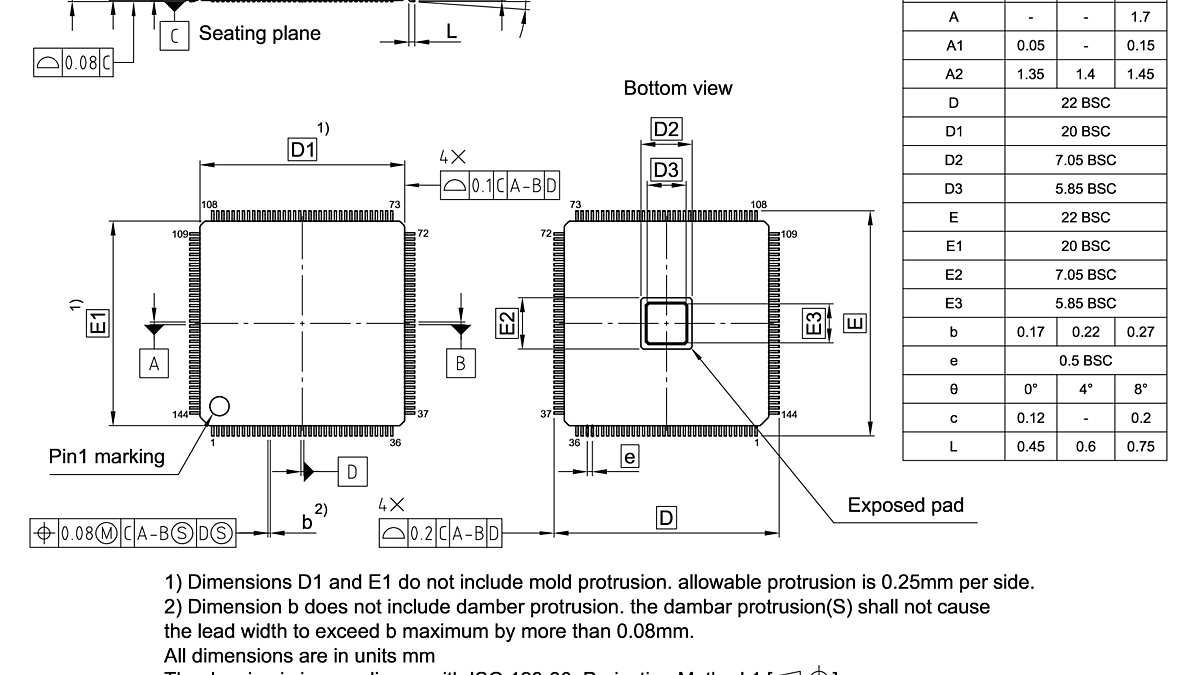 PG-TQFP-144-806_Package Outline