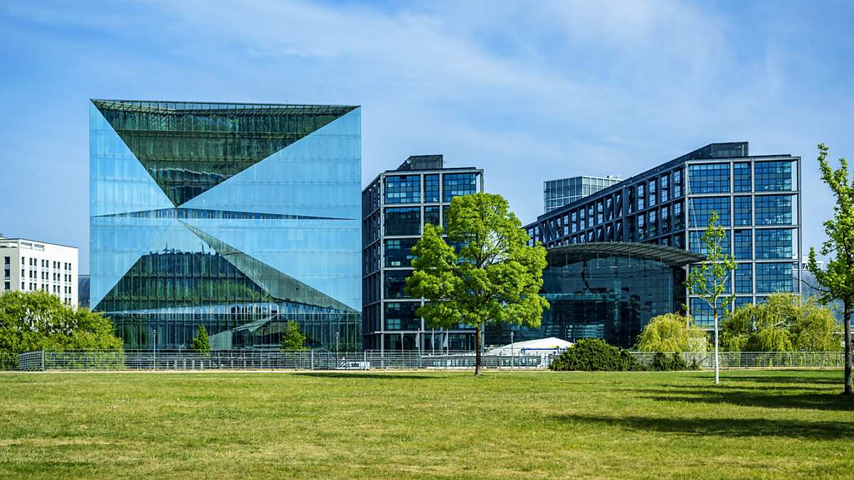 Berlin's modern main train station, building on the left side is known as the Cube