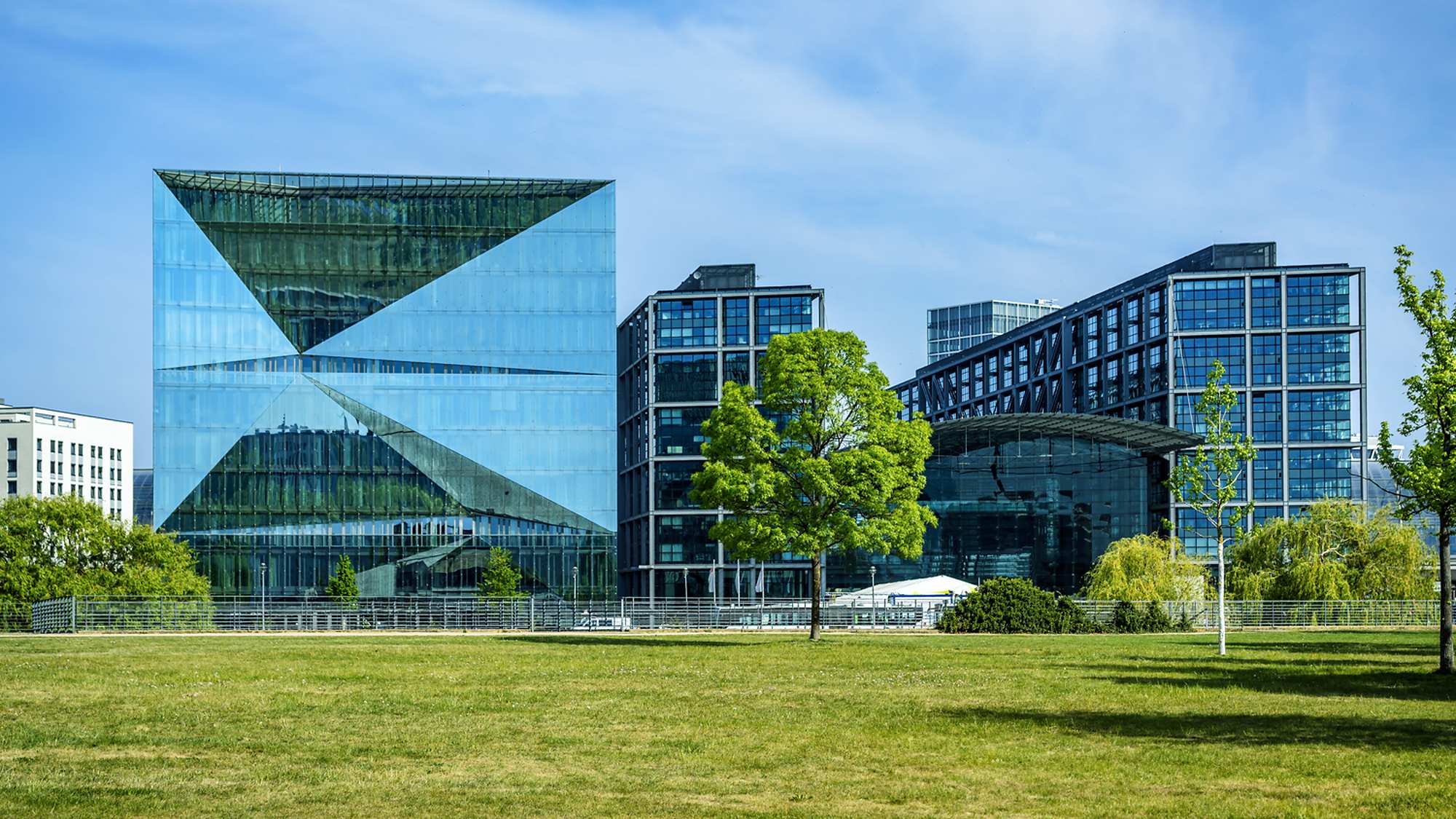Berlin's modern main train station, building on the left side is known as the Cube
