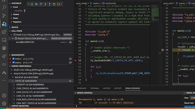 ModusToolbox Dual-Core Debugging VSCode
