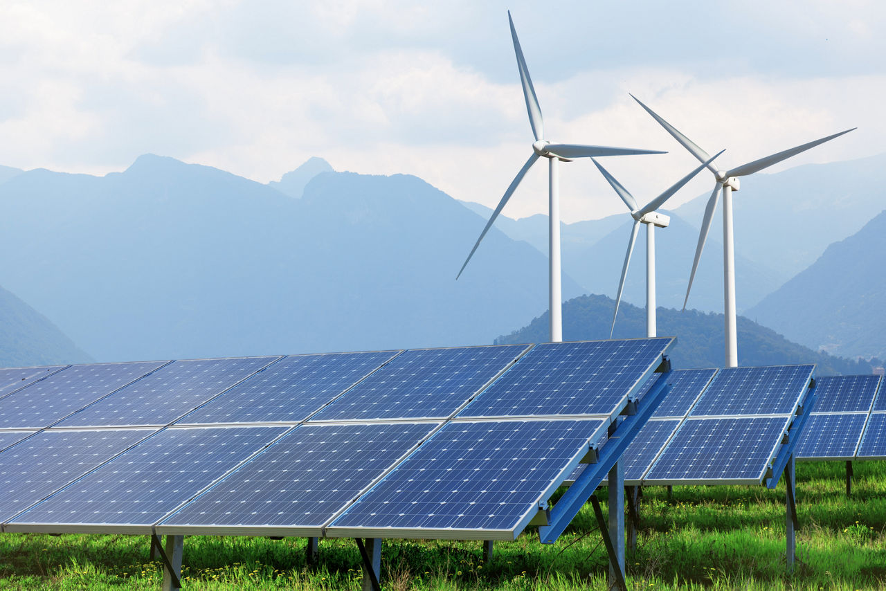 wind turbines and solar fields