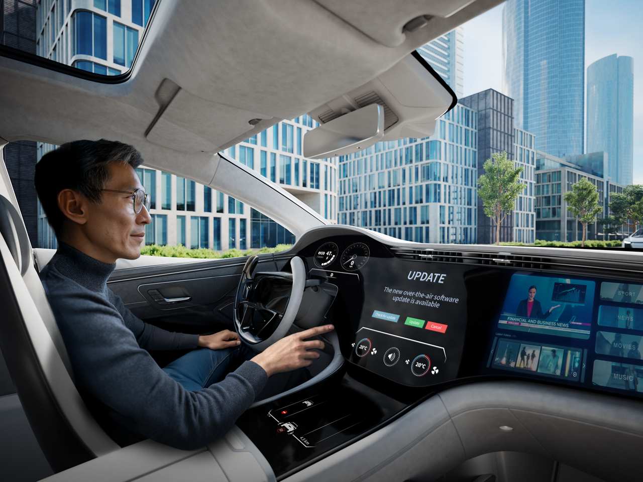 A man driving an electric car.